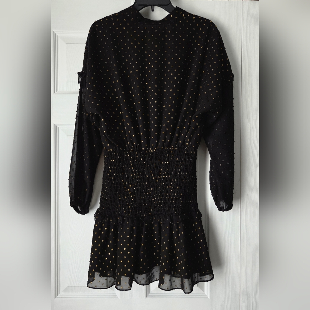 Aqua Black Dress with Gold Dots size S - Picture 7 of 10